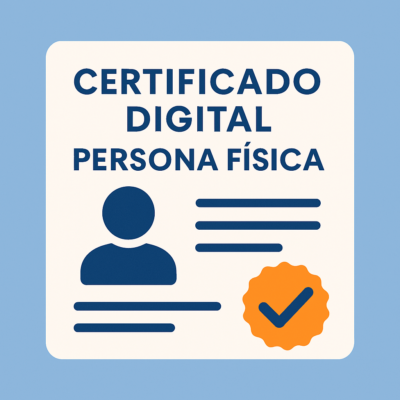 Certificado digital de persona física FNMT con icono de usuario y sello de verificación, imagen cuadrada para producto de VAHUMAR – Asesoría PYB.