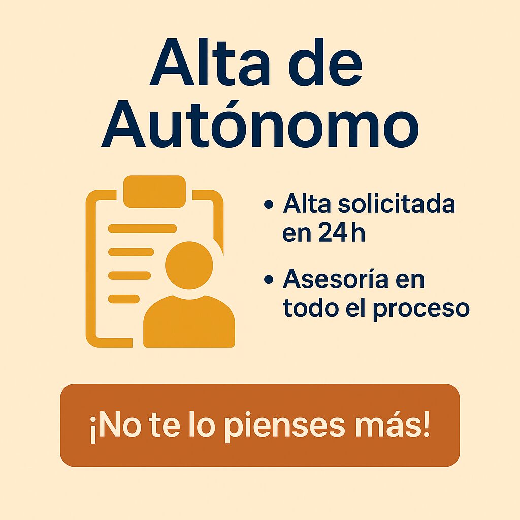 <br />
Ilustración de alta de autónomo con fondo claro y mensaje de rapidez