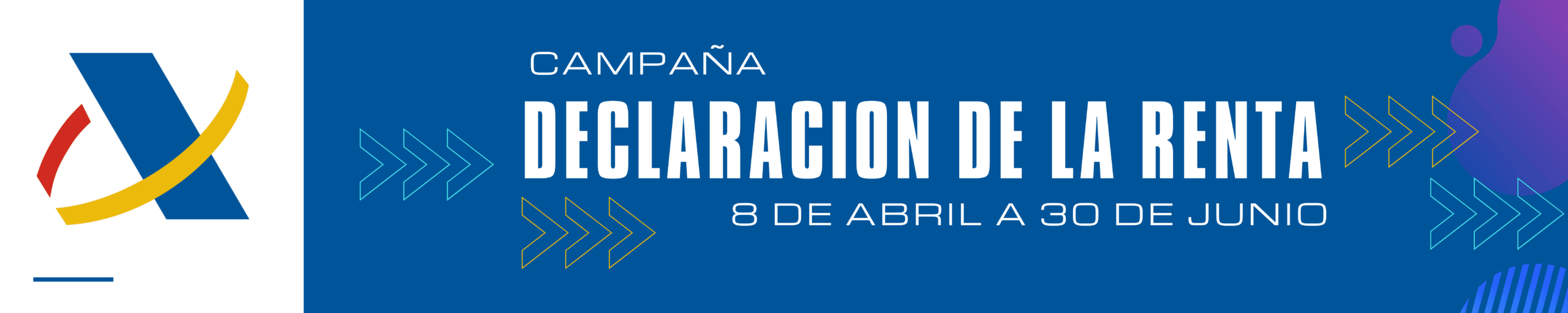 Banner horizontal azul con texto “Declaración de la Renta” y icono de documento con check